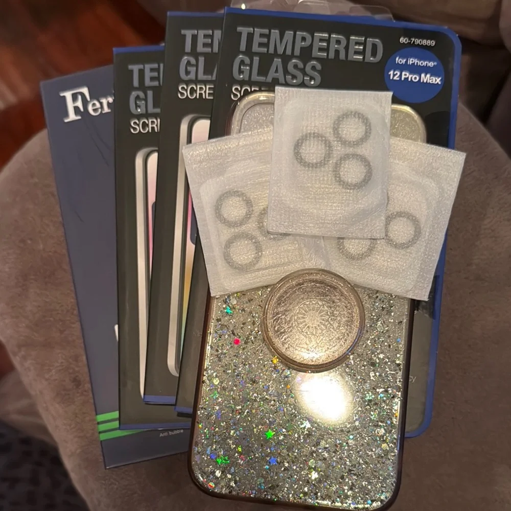 iPhone 12 Pro Max Glitter Phone Case with Tempered Glass Screen Protectors